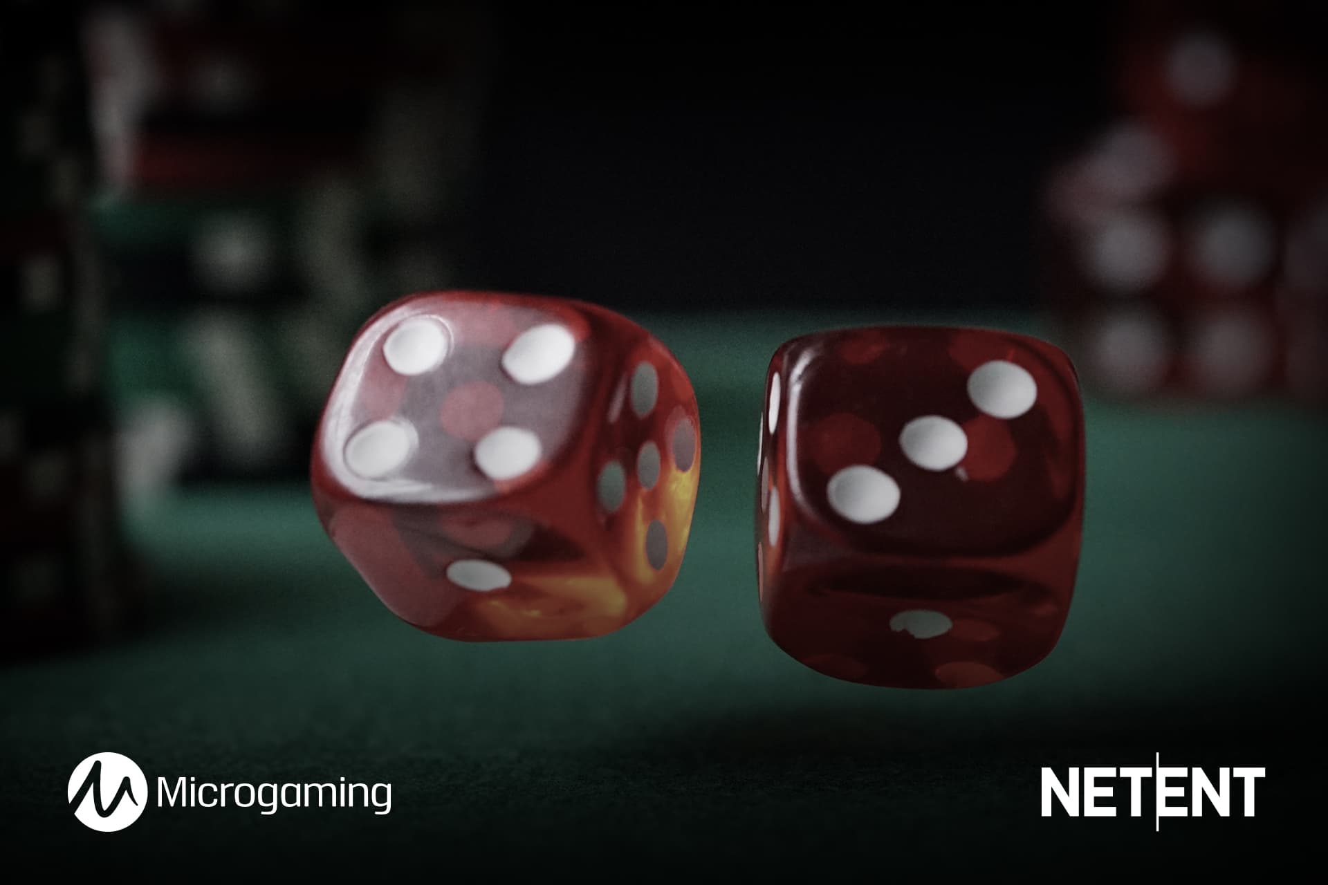 Top Craps casino software providers displayed with rolling dice and provider brand logos.